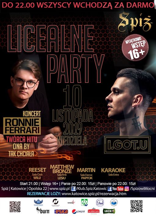 ★ Ronnie Ferrari | Licealne Party - niedziela 10 listopada 2019